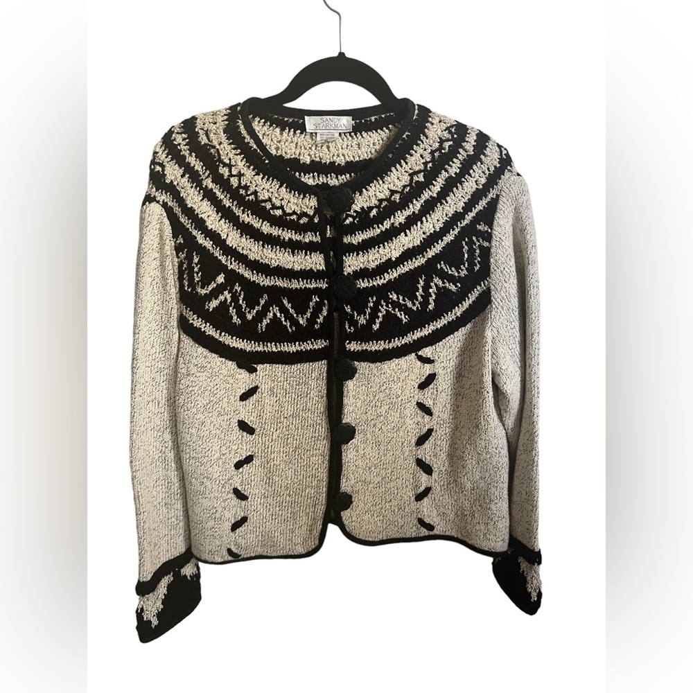 Vintage Sandy Starkman Black Light Knit Cardigan Sweater Size Medium